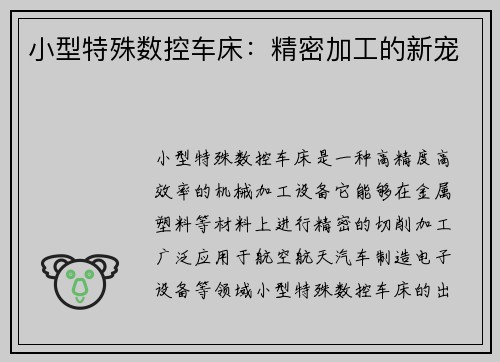 小型特殊数控车床：精密加工的新宠